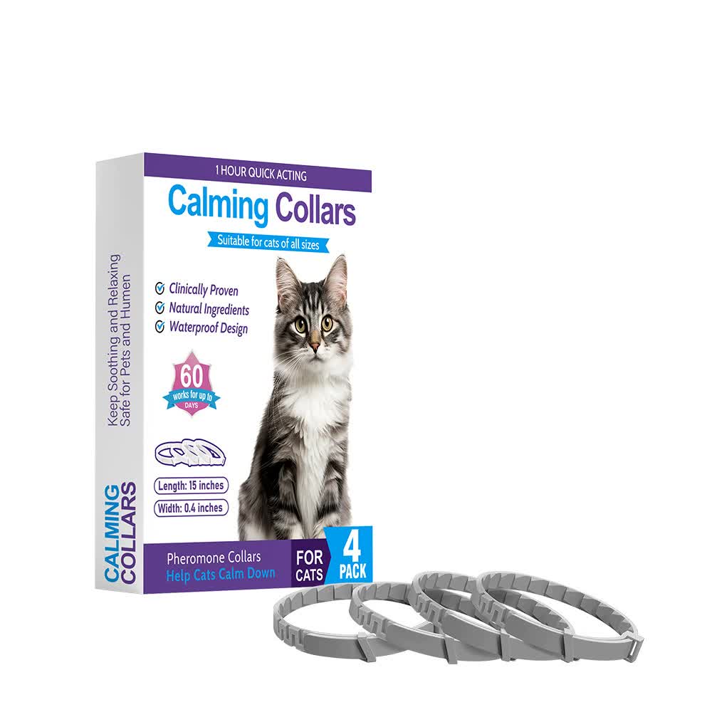 Gray Calming Collars for Cats - Natural Anxiety Relief, Adjustable, 4 Pack Pet Care > Cleaning & Maintenance > Pet Medical Collars Woofy and Whiskers