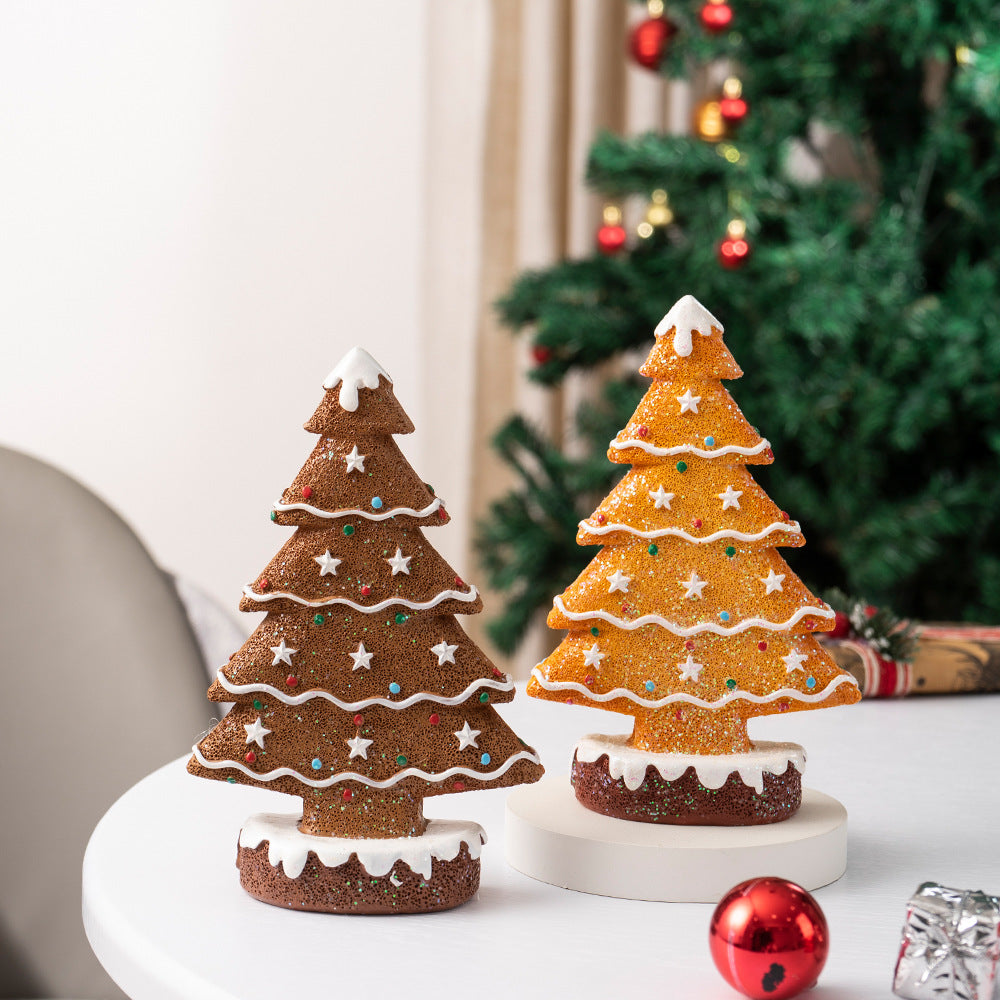 2 Pcs (1 Yellow + 1 Brown) Charming Gingerbread Christmas Tree Figurine - Festive Resin Holiday Table Decor Ornament Occasions > Christmas > Christmas Decorations Woofy and Whiskers