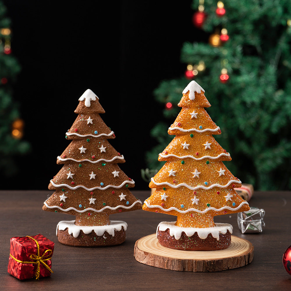 2 Pcs (1 Yellow + 1 Brown) Charming Gingerbread Christmas Tree Figurine - Festive Resin Holiday Table Decor Ornament Occasions > Christmas > Christmas Decorations Woofy and Whiskers