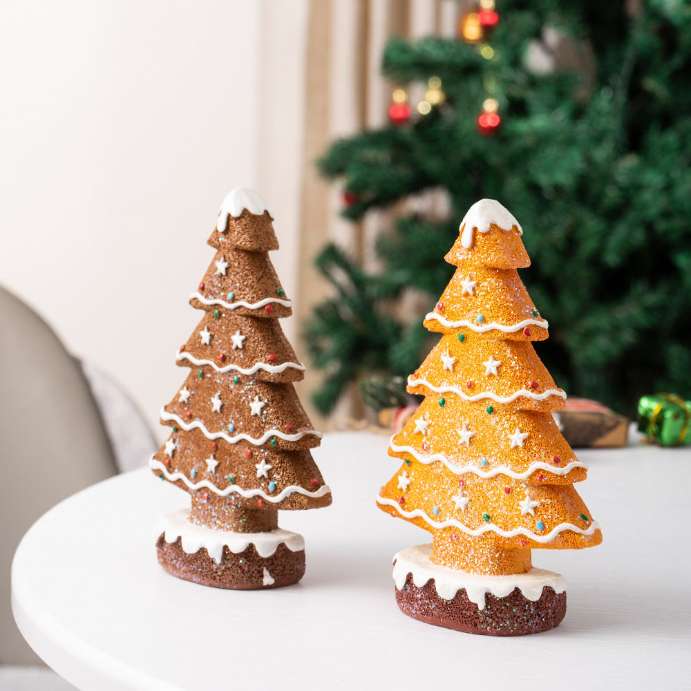 2 Pcs (1 Yellow + 1 Brown) Charming Gingerbread Christmas Tree Figurine - Festive Resin Holiday Table Decor Ornament Occasions > Christmas > Christmas Decorations Woofy and Whiskers