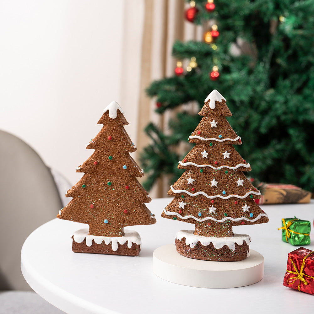 2 Pcs (1 Yellow + 1 Brown) Charming Gingerbread Christmas Tree Figurine - Festive Resin Holiday Table Decor Ornament Occasions > Christmas > Christmas Decorations Woofy and Whiskers