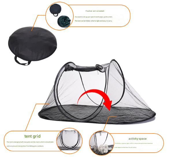 Black Portable Pop-Up Pet Tent - Lightweight Foldable Outdoor Enclosure for Dogs & Cats, Breathable Mesh Travel Kennel Pet Care > Dog Supplies > Dog Carriers & Crates Woofy and Whiskers