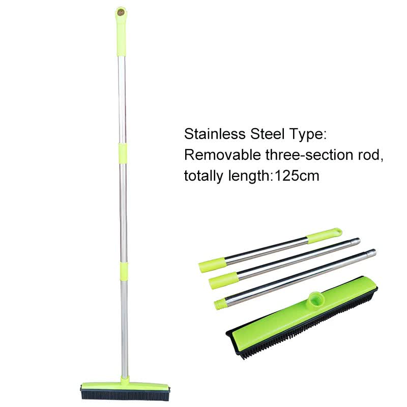 Green and Silver Versatile Pet Hair Remover Rubber Broom & Squeegee - 125cm Adjustable Stainless Steel Handle for Carpets, Floors & Windows Pet Care > Cleaning & Maintenance > Pet Cleaning Supplies Generic