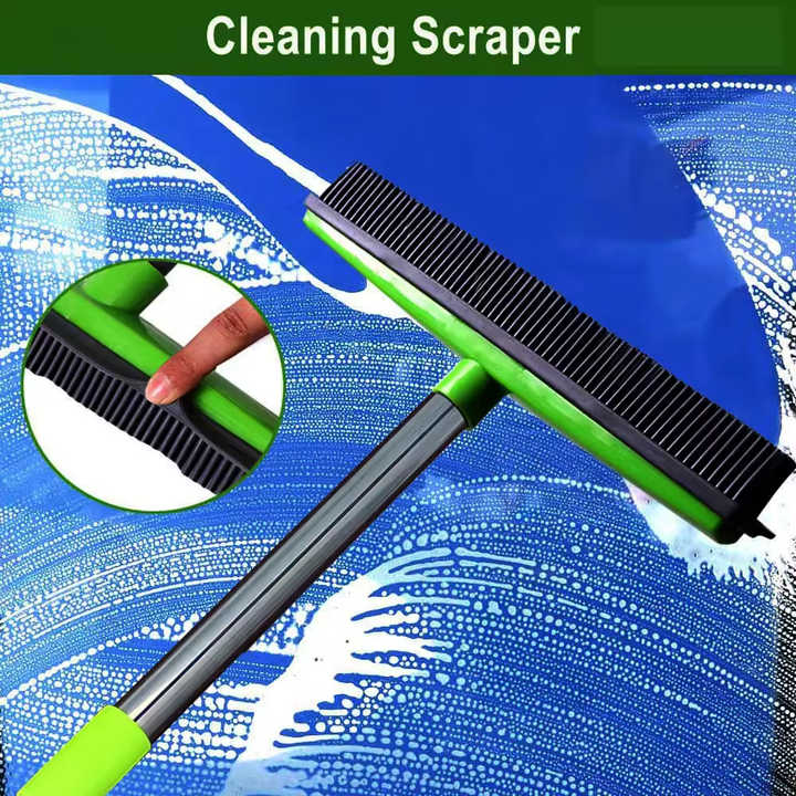 Green and Silver Versatile Pet Hair Remover Rubber Broom & Squeegee - 125cm Adjustable Stainless Steel Handle for Carpets, Floors & Windows Pet Care > Cleaning & Maintenance > Pet Cleaning Supplies Generic