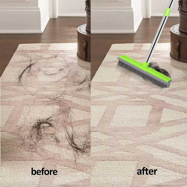 Green and Silver Versatile Pet Hair Remover Rubber Broom & Squeegee - 125cm Adjustable Stainless Steel Handle for Carpets, Floors & Windows Pet Care > Cleaning & Maintenance > Pet Cleaning Supplies Generic