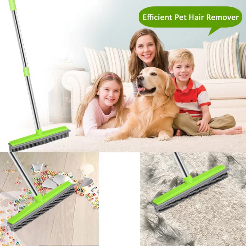 Green and Silver Versatile Pet Hair Remover Rubber Broom & Squeegee - 125cm Adjustable Stainless Steel Handle for Carpets, Floors & Windows Pet Care > Cleaning & Maintenance > Pet Cleaning Supplies Generic