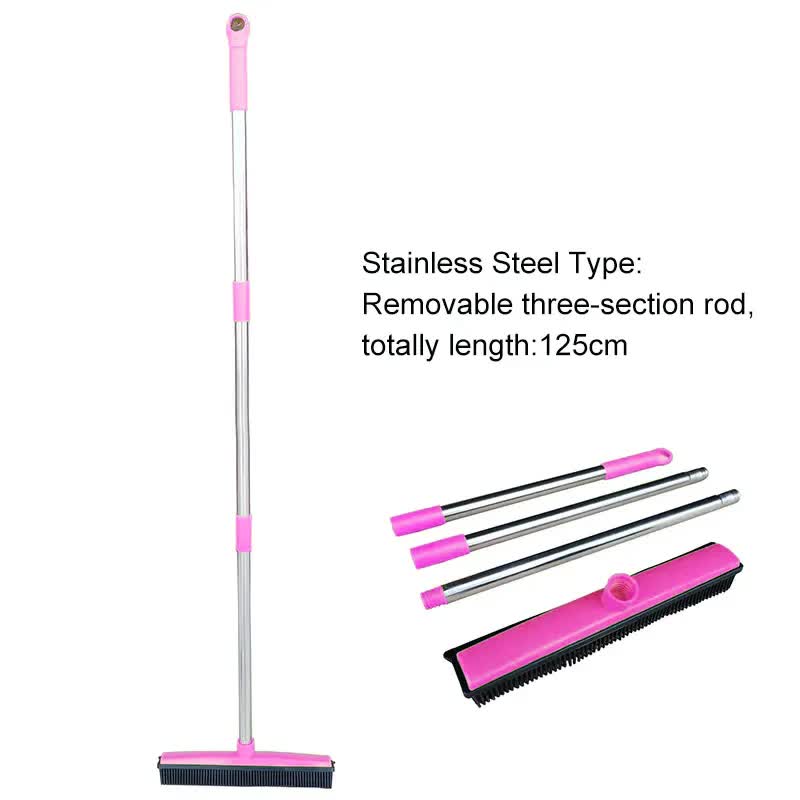 Pink and Silver Versatile Pet Hair Remover Rubber Broom & Squeegee - 125cm Adjustable Stainless Steel Handle for Carpets, Floors & Windows Pet Care > Cleaning & Maintenance > Pet Cleaning Supplies Generic