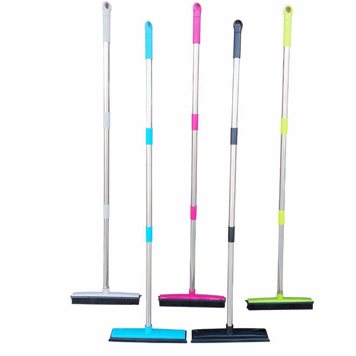 Pink and Silver Versatile Pet Hair Remover Rubber Broom & Squeegee - 125cm Adjustable Stainless Steel Handle for Carpets, Floors & Windows Pet Care > Cleaning & Maintenance > Pet Cleaning Supplies Generic