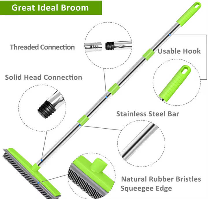 Pink and Silver Versatile Pet Hair Remover Rubber Broom & Squeegee - 125cm Adjustable Stainless Steel Handle for Carpets, Floors & Windows Pet Care > Cleaning & Maintenance > Pet Cleaning Supplies Generic