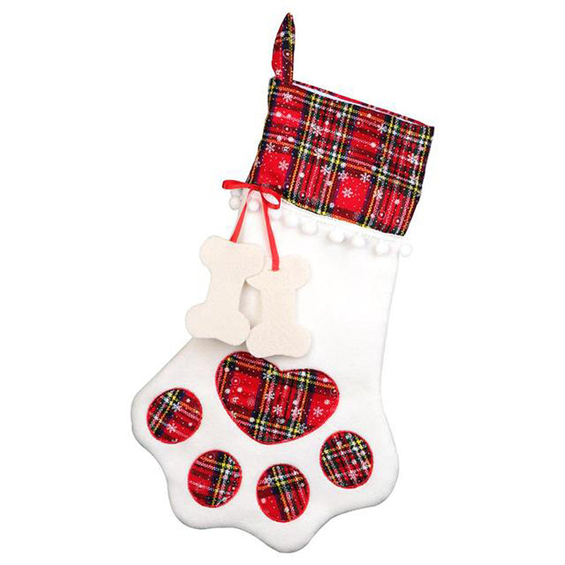 Red Large Plaid Dog Paw Christmas Stocking - Festive Fireplace Decor for Pet Lovers Occasions > Christmas > Christmas Decorations Woofy and Whiskers