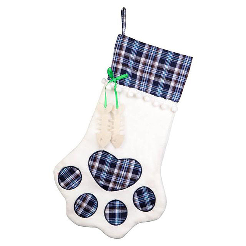 Blue Large Plaid Dog Paw Christmas Stocking - Festive Fireplace Decor for Pet Lovers Occasions > Christmas > Christmas Decorations Woofy and Whiskers