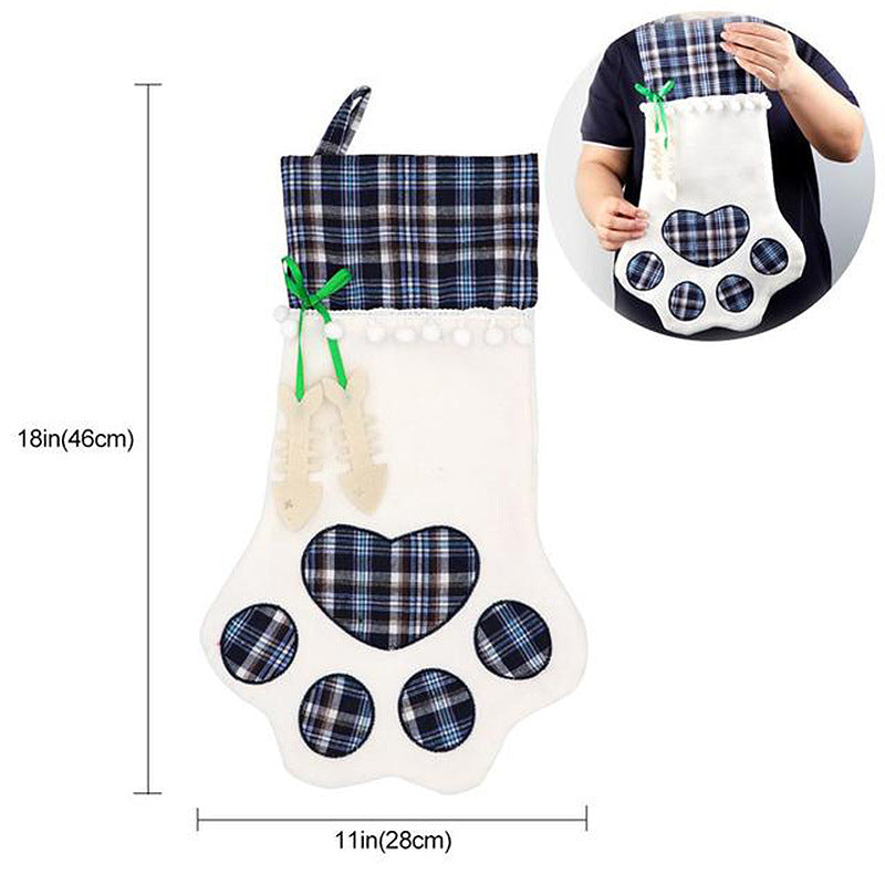 Blue Large Plaid Dog Paw Christmas Stocking - Festive Fireplace Decor for Pet Lovers Occasions > Christmas > Christmas Decorations Woofy and Whiskers
