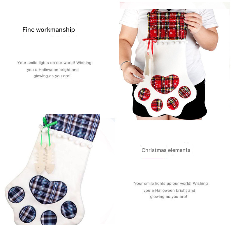 Blue Large Plaid Dog Paw Christmas Stocking - Festive Fireplace Decor for Pet Lovers Occasions > Christmas > Christmas Decorations Woofy and Whiskers
