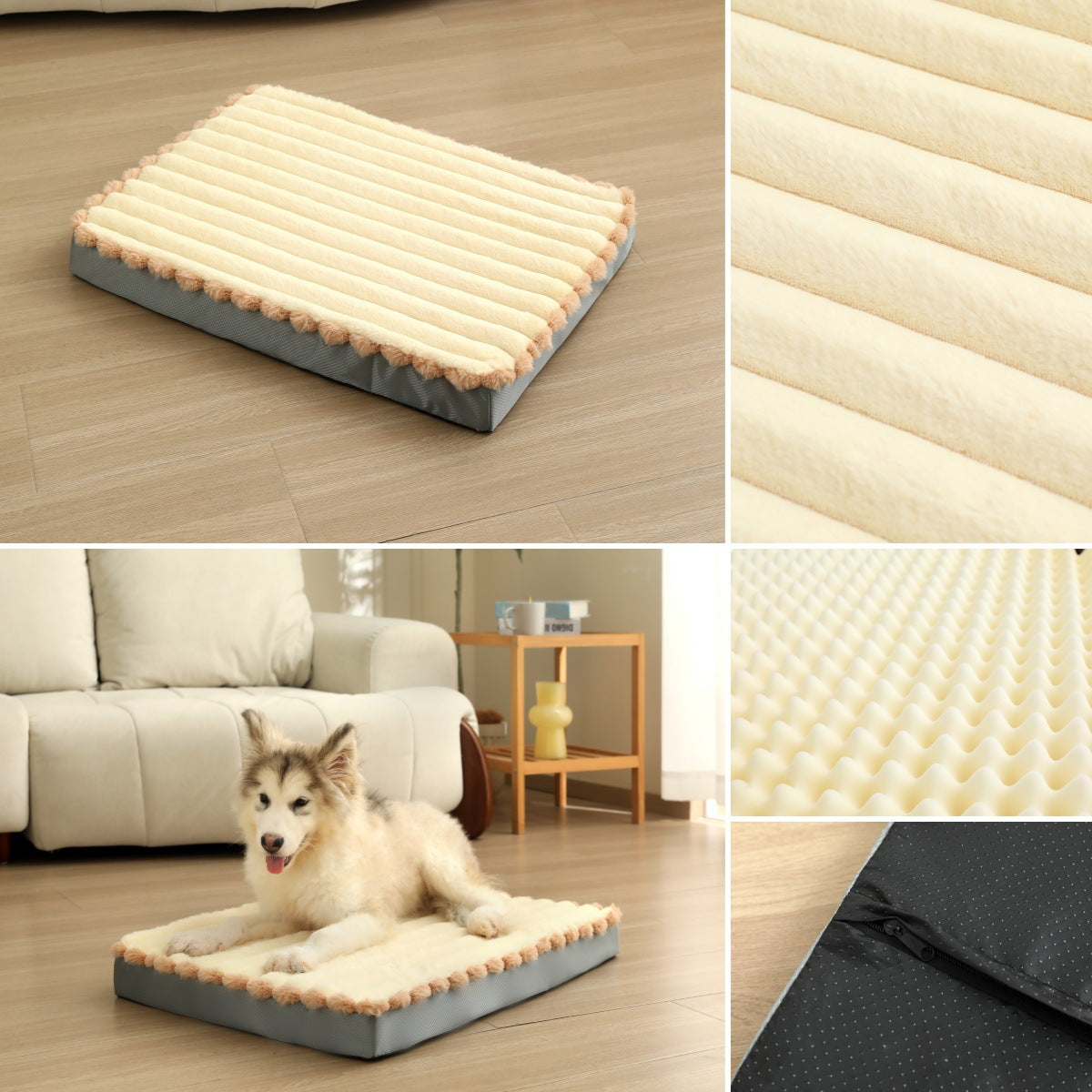 2-Piece Grey Sponge large pet bed - plush dog mat, detachable, washable, anti-slip base(50*40*8cm) Pet Care > Dog Supplies > Dog Kennels Woofy and Whiskers