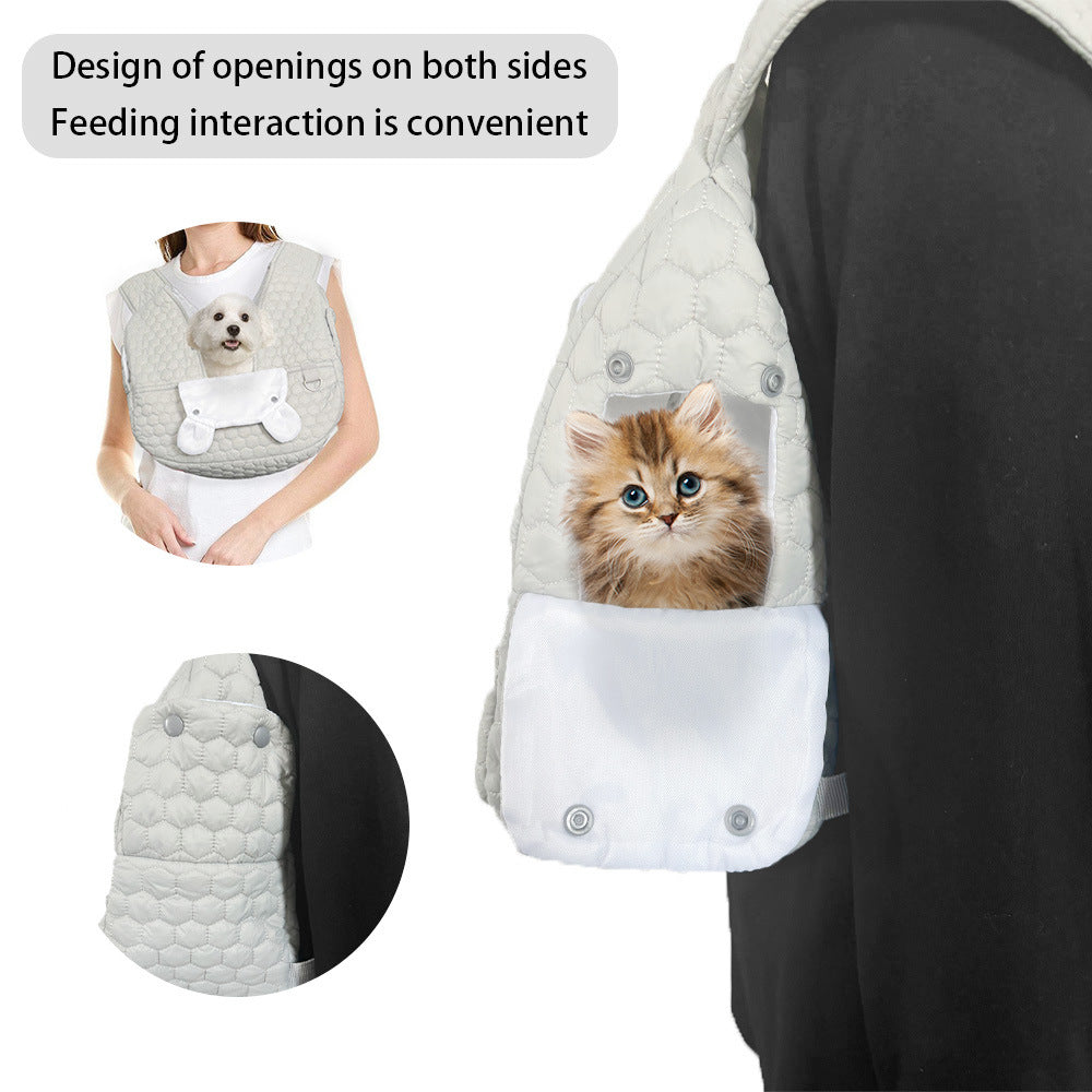 Grey Hands-Free Quilted Pet Carrier Sling - Soft & Comfortable Front Pack for Small Dogs and Cats Pet Care > Dog Supplies > Dog Kennels Woofy and Whiskers