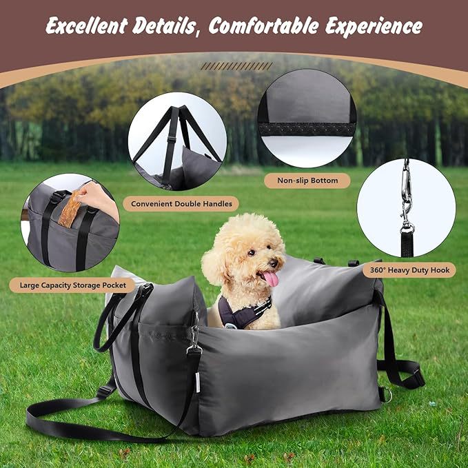 2-in-1 Pet Car Booster Seat & Travel Bed - Removable, Non-Slip, for Small Dogs & Cats(Khaki) Pet Care > Dog Supplies > Dog Kennels Woofy and Whiskers