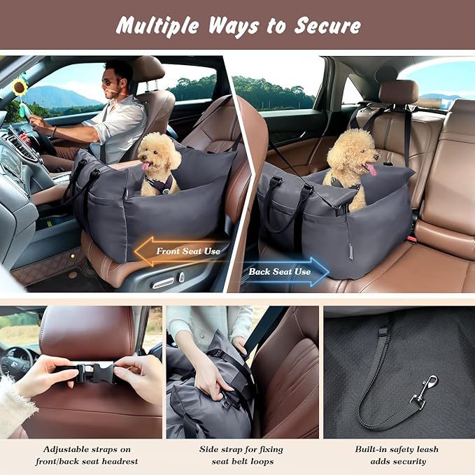2-in-1 Pet Car Booster Seat & Travel Bed - Removable, Non-Slip, for Small Dogs & Cats(Khaki) Pet Care > Dog Supplies > Dog Kennels Woofy and Whiskers