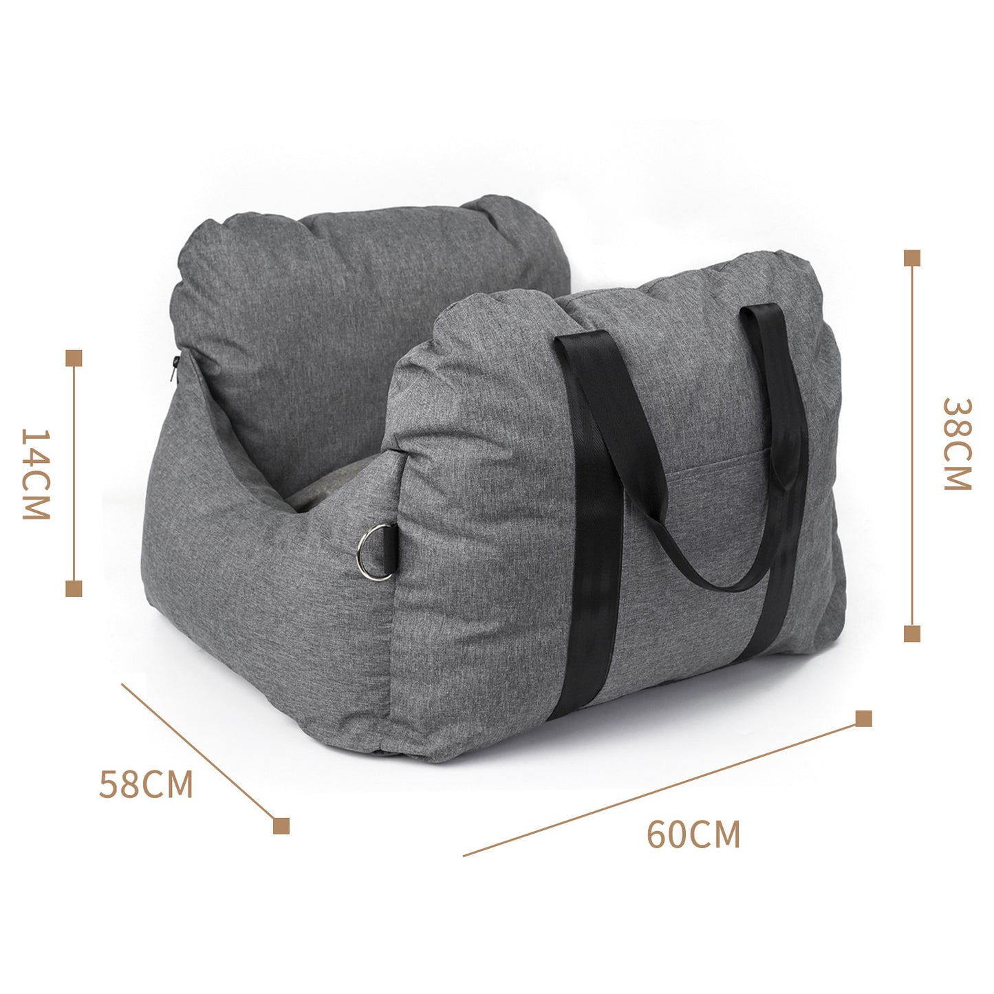 2-in-1 Pet Car Booster Seat & Travel Bed - Removable, Non-Slip, for Small Dogs & Cats(Grey) Pet Care > Dog Supplies > Dog Kennels Woofy and Whiskers