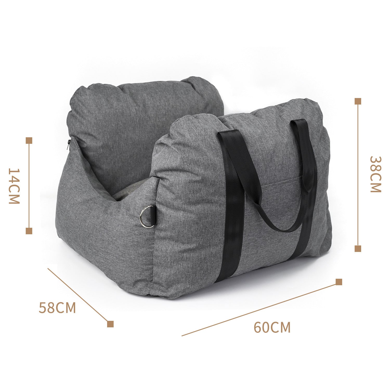 2-in-1 Pet Car Booster Seat & Travel Bed - Removable, Non-Slip, for Small Dogs & Cats(Grey) Pet Care > Dog Supplies > Dog Kennels Woofy and Whiskers