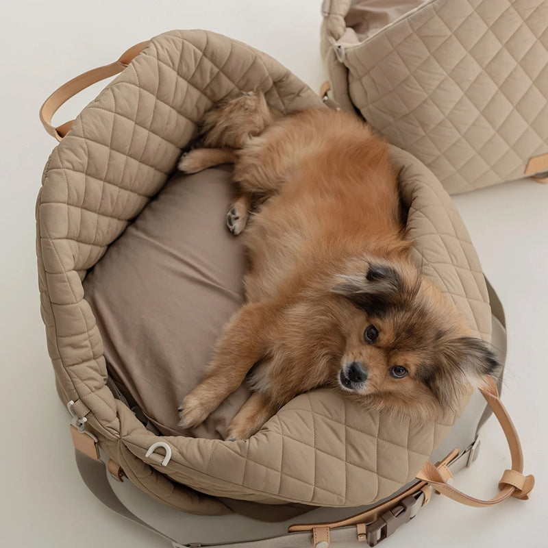 Luxury Quilted 2-in-1 Pet Travel Carrier & Car Booster Seat for Small Dogs(Camel) Pet Care > Dog Supplies > Dog Kennels Woofy and Whiskers