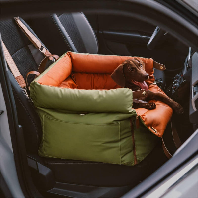 Green and Orange Premium Plush Pet Booster Car Seat - Portable Dog Travel Bed with Non-Slip Base Pet Care > Dog Supplies > Dog Kennels Woofy and Whiskers
