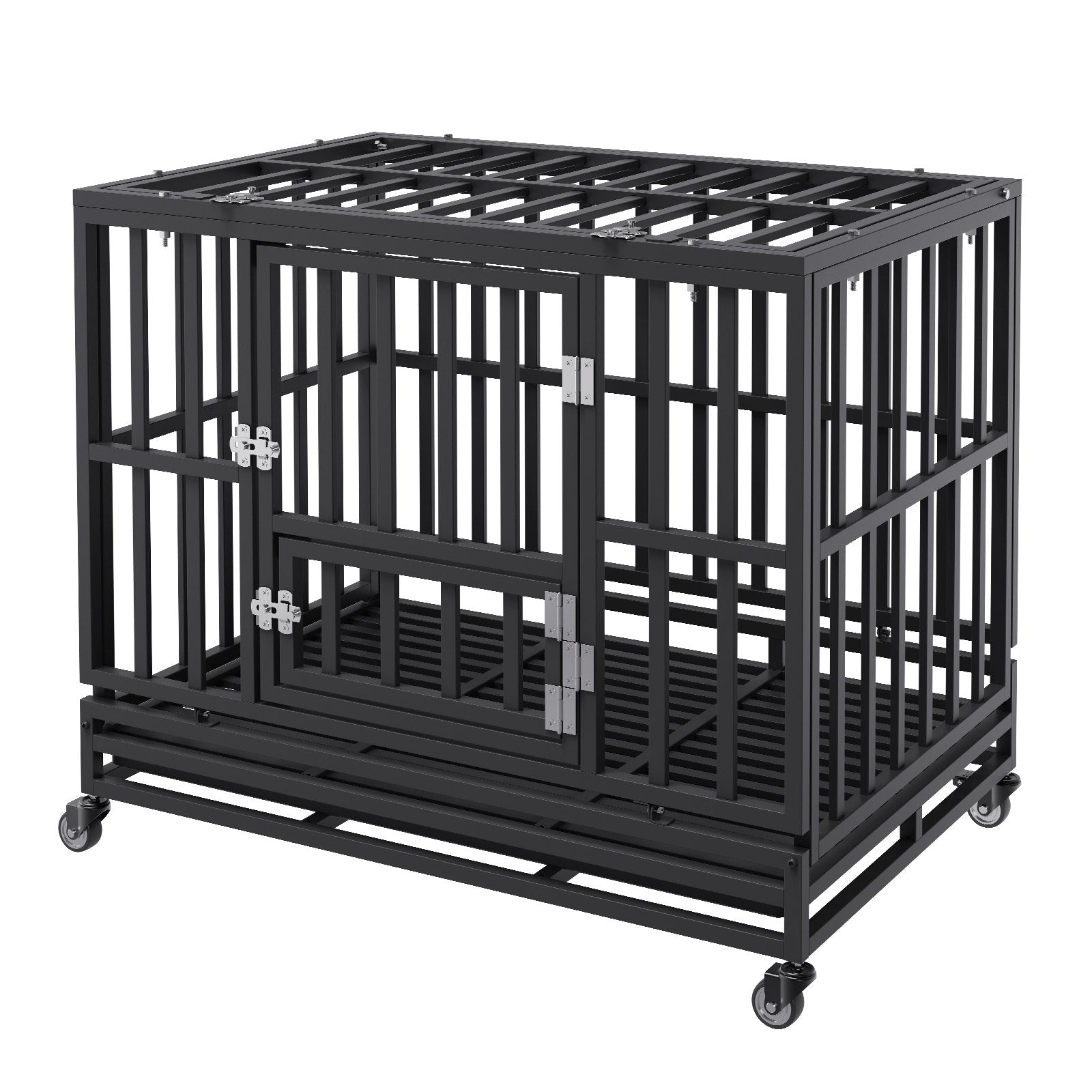Heavy Duty Dog Crate 38 in Metal Dog Kennel with Wheels and Removable Tray Pet Care > Dog Supplies > Dog Kennels Woofy and Whiskers