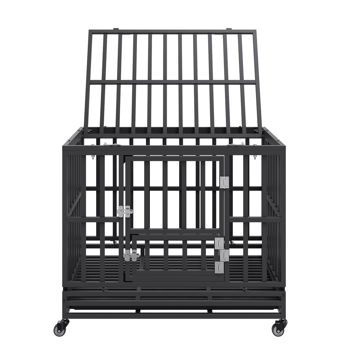 Heavy Duty Dog Crate 38 in Metal Dog Kennel with Wheels and Removable Tray Pet Care > Dog Supplies > Dog Kennels Woofy and Whiskers