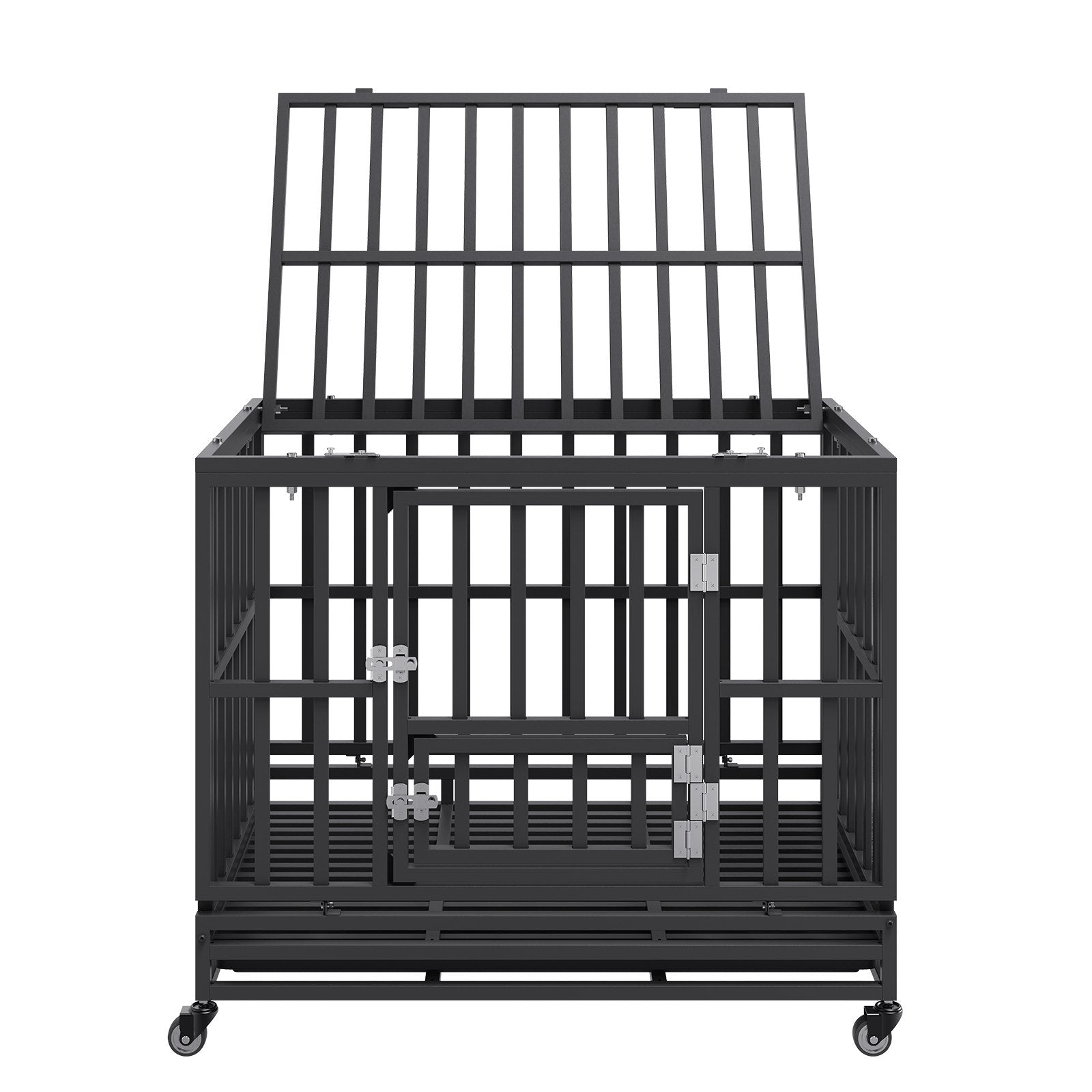 Heavy Duty Dog Crate 38 in Metal Dog Kennel with Wheels and Removable Tray Pet Care > Dog Supplies > Dog Kennels Woofy and Whiskers