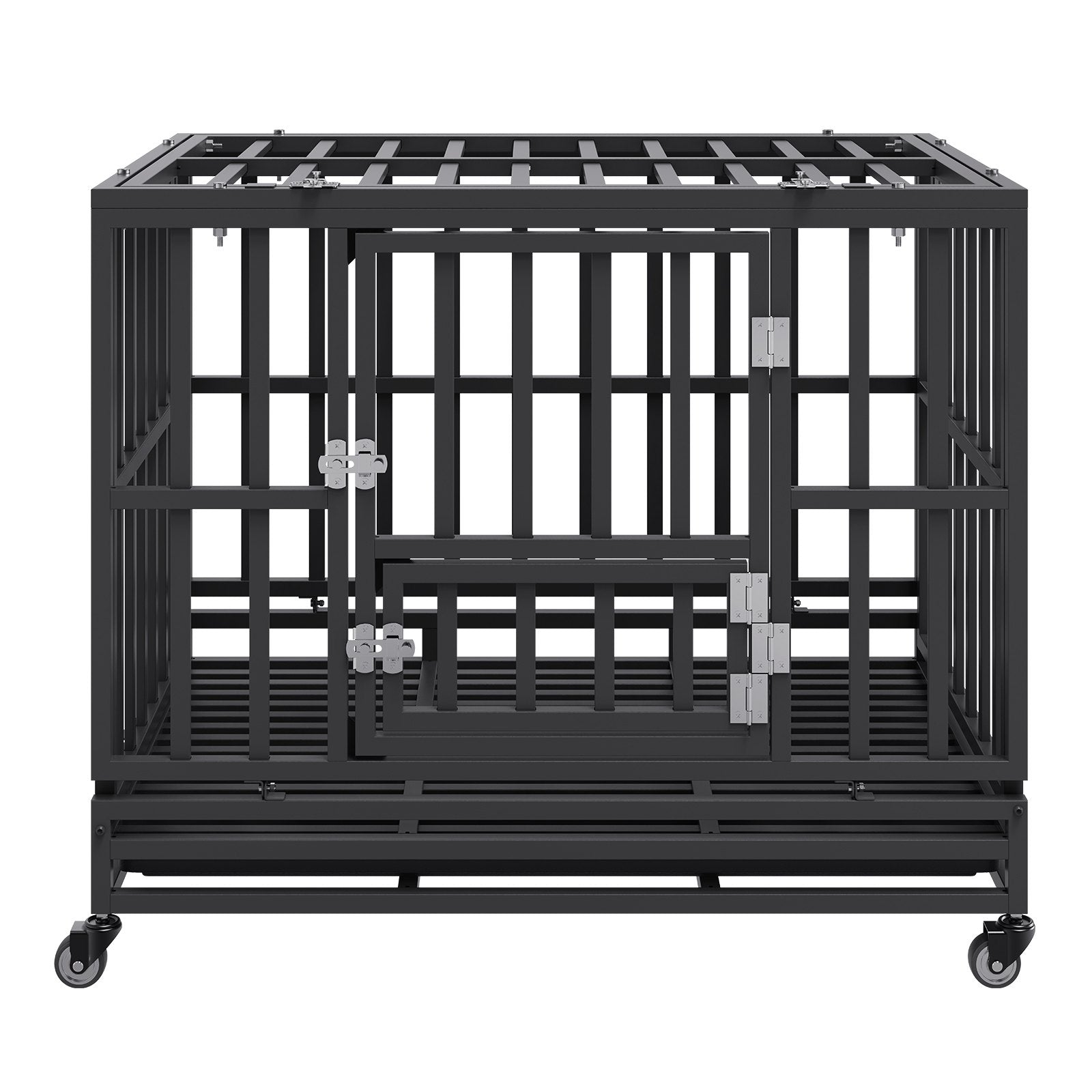 Heavy Duty Dog Crate 38 in Metal Dog Kennel with Wheels and Removable Tray Pet Care > Dog Supplies > Dog Kennels Woofy and Whiskers