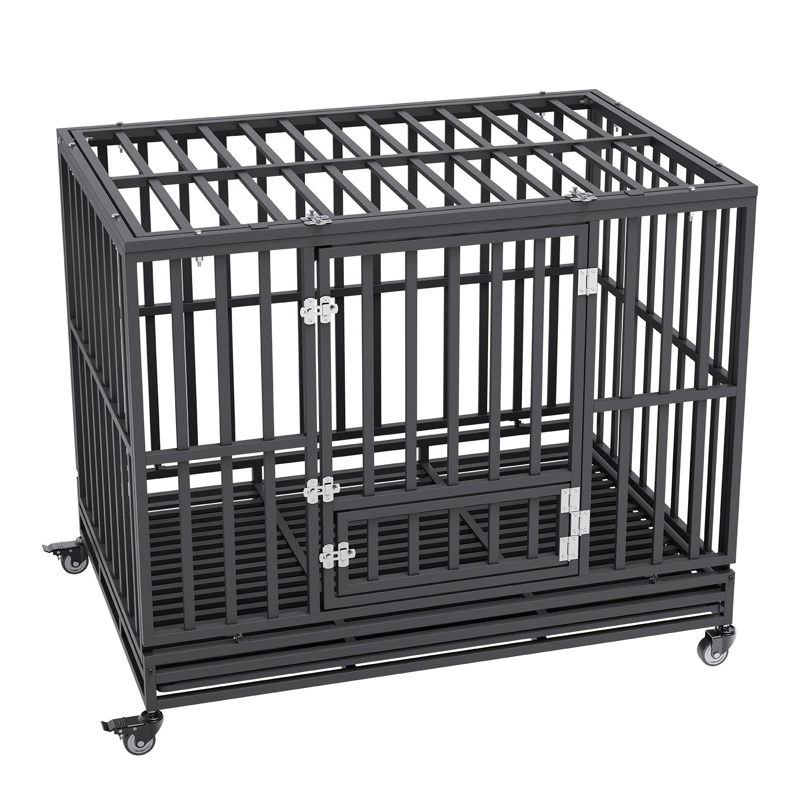 47 Inch Heavy Duty Dog Crate, Indestructible Dog Crate, 3-Door Heavy Duty Dog Kennel for Medium to Large Dogs with Lockable Wheels and Removable Tray, High Anxiety Dog Crate for Indoor & Outdoor Pet Care > Cat Supplies > Cat Carriers & Crates Woofy and Whiskers