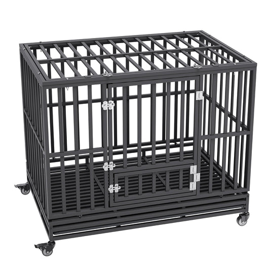 47 Inch Heavy Duty Dog Crate, Indestructible Dog Crate, 3-Door Heavy Duty Dog Kennel for Medium to Large Dogs with Lockable Wheels and Removable Tray, High Anxiety Dog Crate for Indoor & Outdoor Pet Care > Cat Supplies > Cat Carriers & Crates Woofy and Whiskers