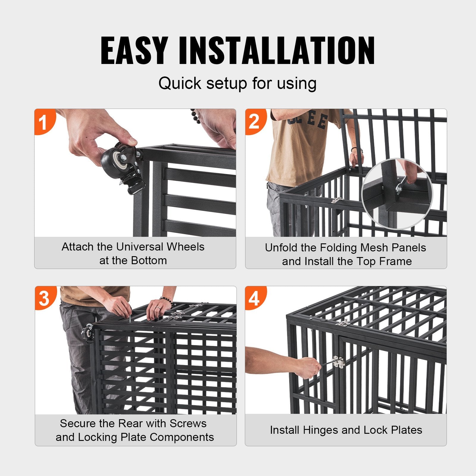 47 Inch Heavy Duty Dog Crate, Indestructible Dog Crate, 3-Door Heavy Duty Dog Kennel for Medium to Large Dogs with Lockable Wheels and Removable Tray, High Anxiety Dog Crate for Indoor & Outdoor Pet Care > Cat Supplies > Cat Carriers & Crates Woofy and Whiskers