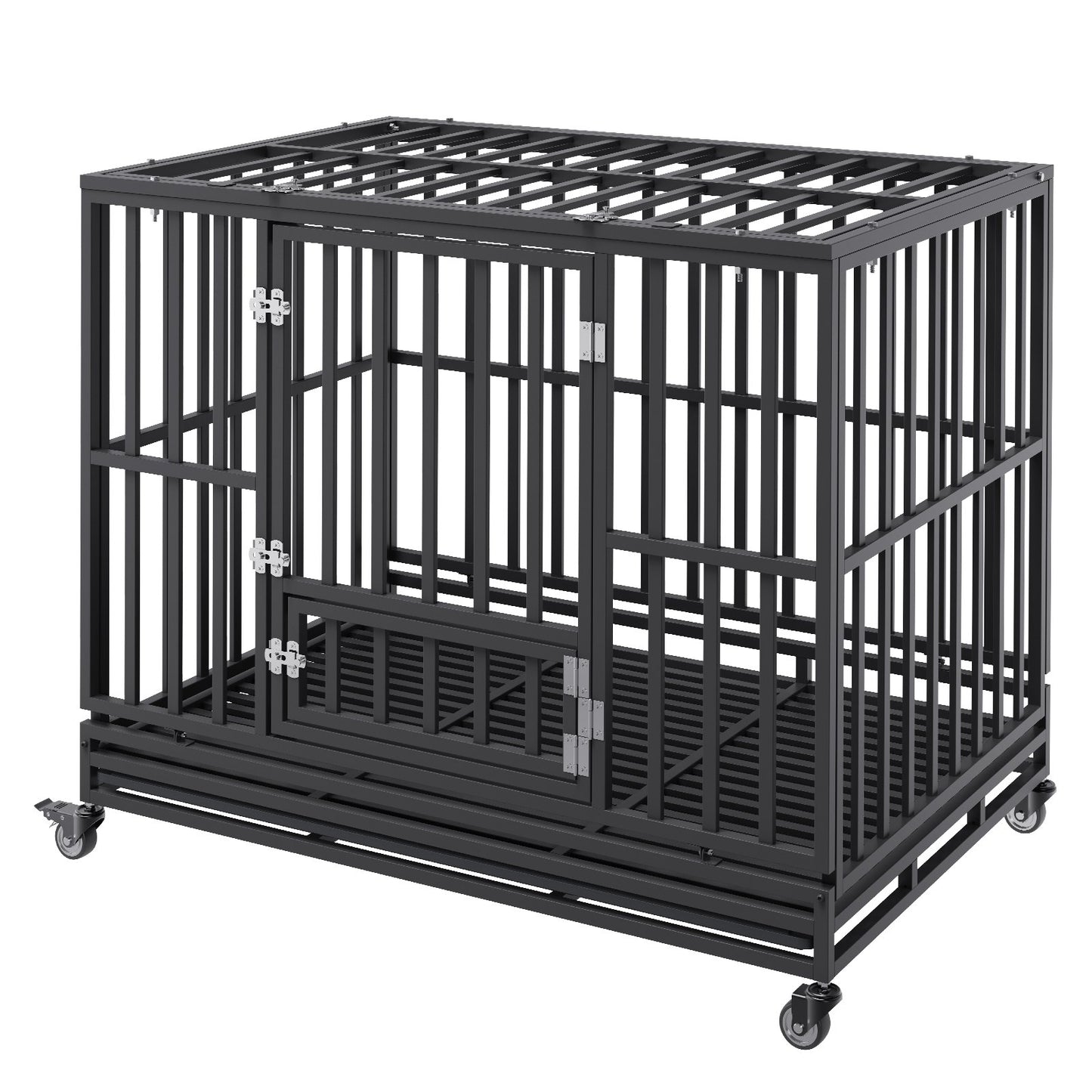 47 Inch Heavy Duty Dog Crate, Indestructible Dog Crate, 3-Door Heavy Duty Dog Kennel for Medium to Large Dogs with Lockable Wheels and Removable Tray, High Anxiety Dog Crate for Indoor & Outdoor Pet Care > Cat Supplies > Cat Carriers & Crates Woofy and Whiskers