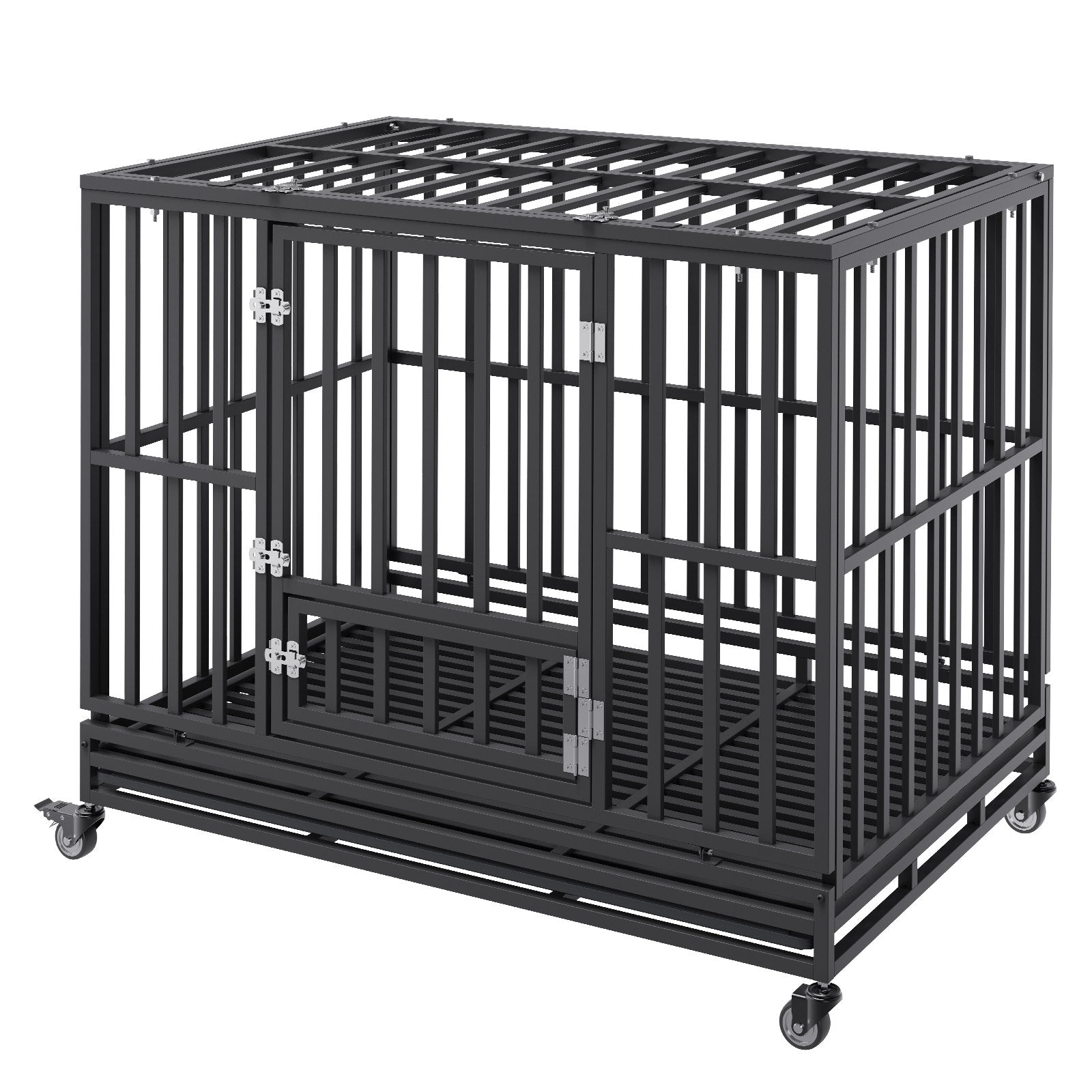 47 Inch Heavy Duty Dog Crate, Indestructible Dog Crate, 3-Door Heavy Duty Dog Kennel for Medium to Large Dogs with Lockable Wheels and Removable Tray, High Anxiety Dog Crate for Indoor & Outdoor Pet Care > Cat Supplies > Cat Carriers & Crates Woofy and Whiskers