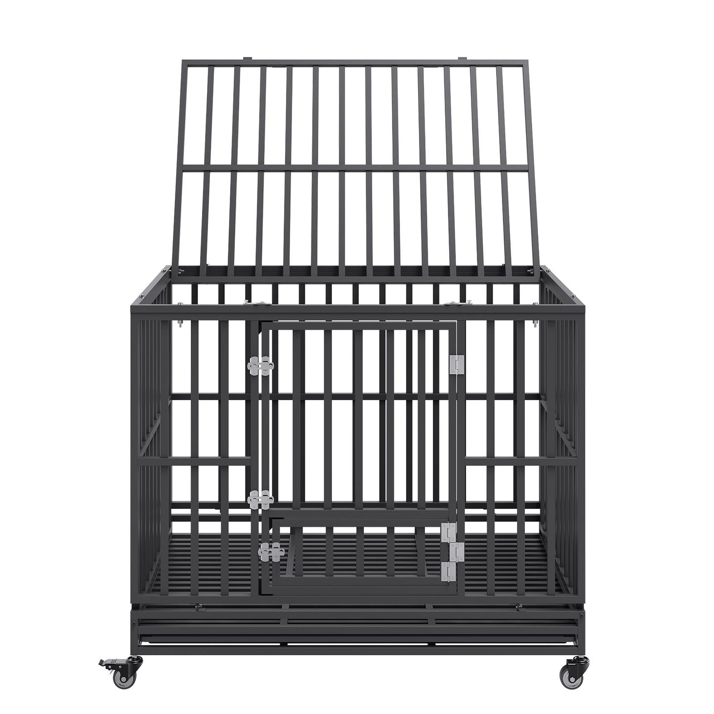 47 Inch Heavy Duty Dog Crate, Indestructible Dog Crate, 3-Door Heavy Duty Dog Kennel for Medium to Large Dogs with Lockable Wheels and Removable Tray, High Anxiety Dog Crate for Indoor & Outdoor Pet Care > Cat Supplies > Cat Carriers & Crates Woofy and Whiskers