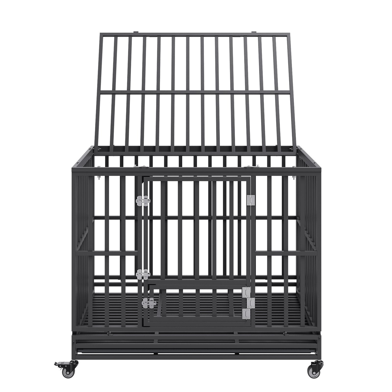 47 Inch Heavy Duty Dog Crate, Indestructible Dog Crate, 3-Door Heavy Duty Dog Kennel for Medium to Large Dogs with Lockable Wheels and Removable Tray, High Anxiety Dog Crate for Indoor & Outdoor Pet Care > Cat Supplies > Cat Carriers & Crates Woofy and Whiskers