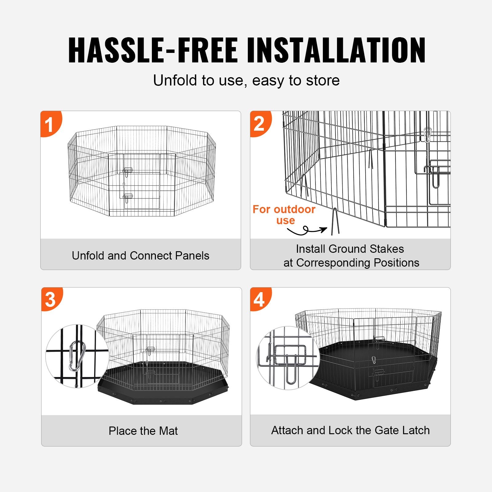 Dog Playpen, 8 Panels Foldable Metal Dog Exercise Pen with Bottom Pad, 24" H Pet Fence Puppy Crate Kennel with Ground Stakes, Indoor Outdoor Dog Pen for Small Medium Pets, for Camping, Yard Pet Care > Dog Supplies > Dog Playpens & Gates Woofy and Whiskers