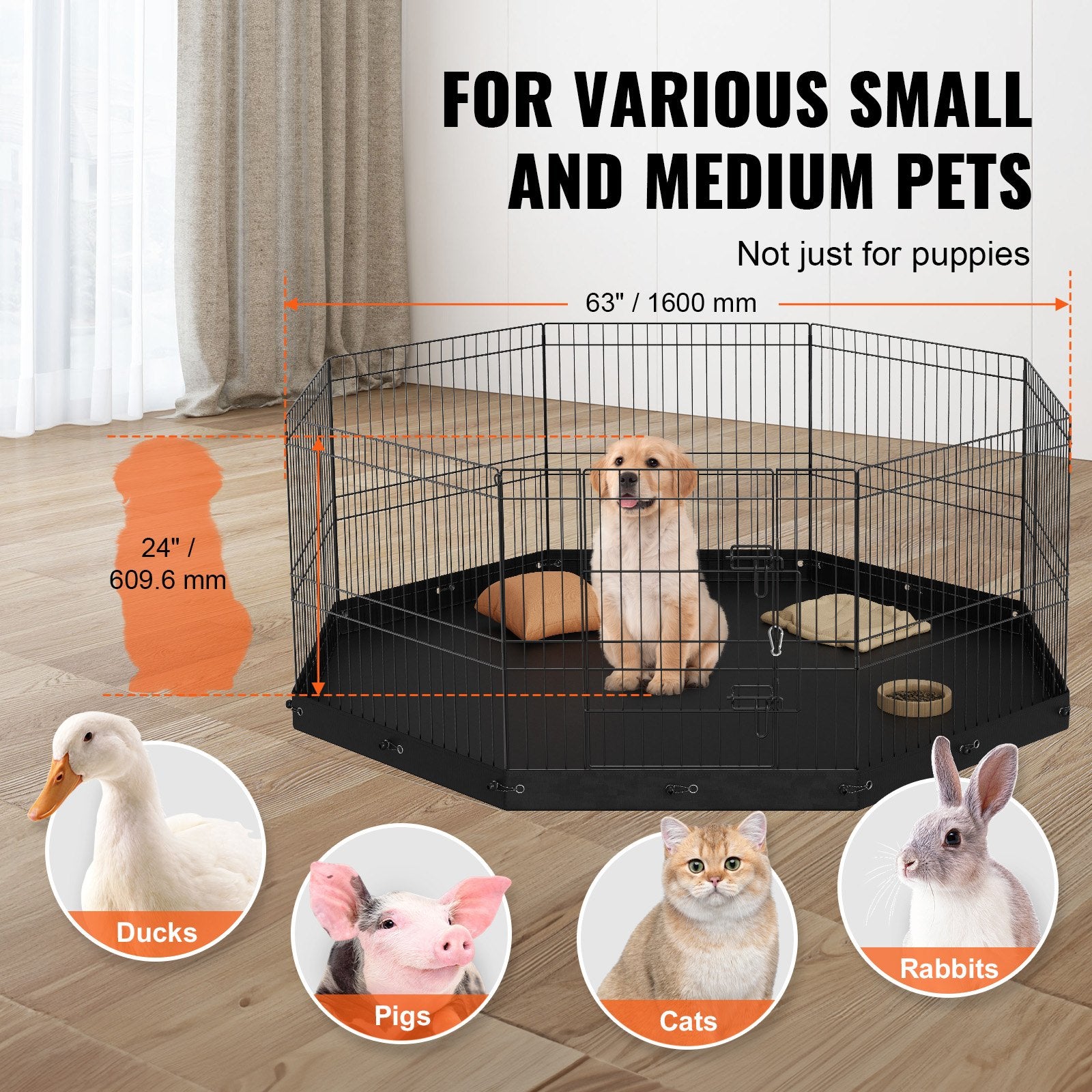 Dog Playpen, 8 Panels Foldable Metal Dog Exercise Pen with Bottom Pad, 24" H Pet Fence Puppy Crate Kennel with Ground Stakes, Indoor Outdoor Dog Pen for Small Medium Pets, for Camping, Yard Pet Care > Dog Supplies > Dog Playpens & Gates Woofy and Whiskers