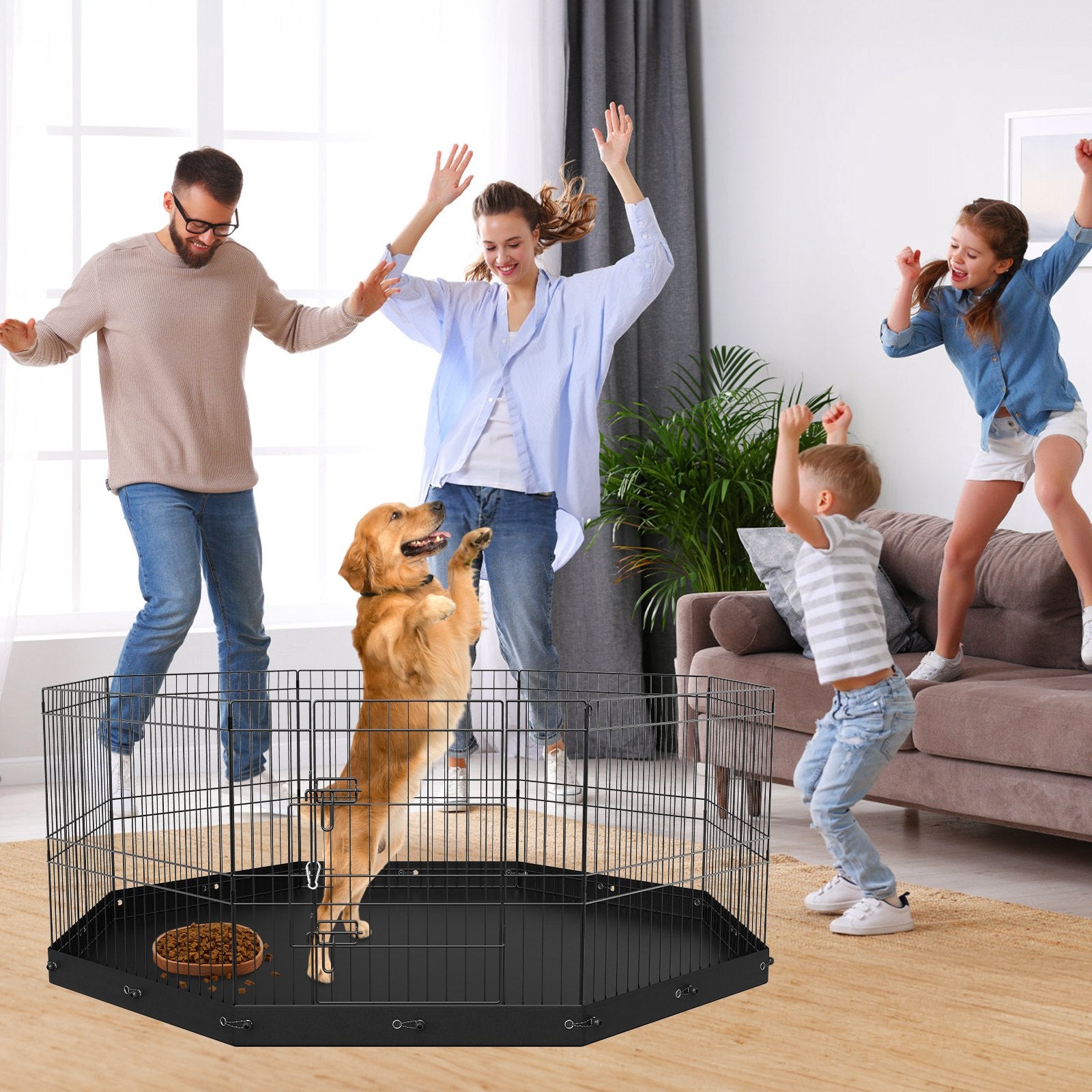 Dog Playpen, 8 Panels Foldable Metal Dog Exercise Pen with Bottom Pad, 24" H Pet Fence Puppy Crate Kennel with Ground Stakes, Indoor Outdoor Dog Pen for Small Medium Pets, for Camping, Yard Pet Care > Dog Supplies > Dog Playpens & Gates Woofy and Whiskers