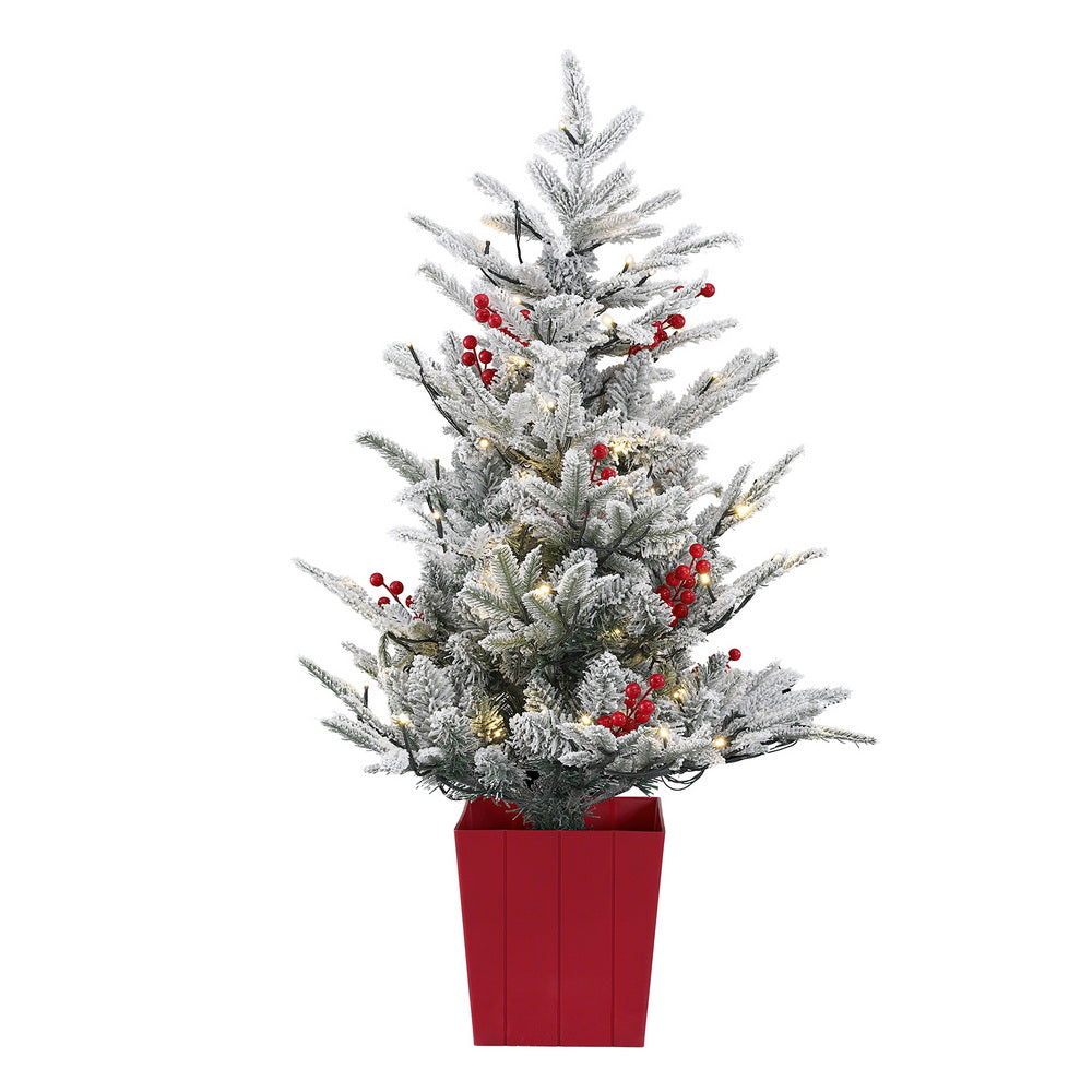 Jingle Jollys Christmas Tree 1M LED Potted Xmas Party Decor Red Barries Flocked Occasions > Christmas > Christmas Trees Woofy and Whiskers