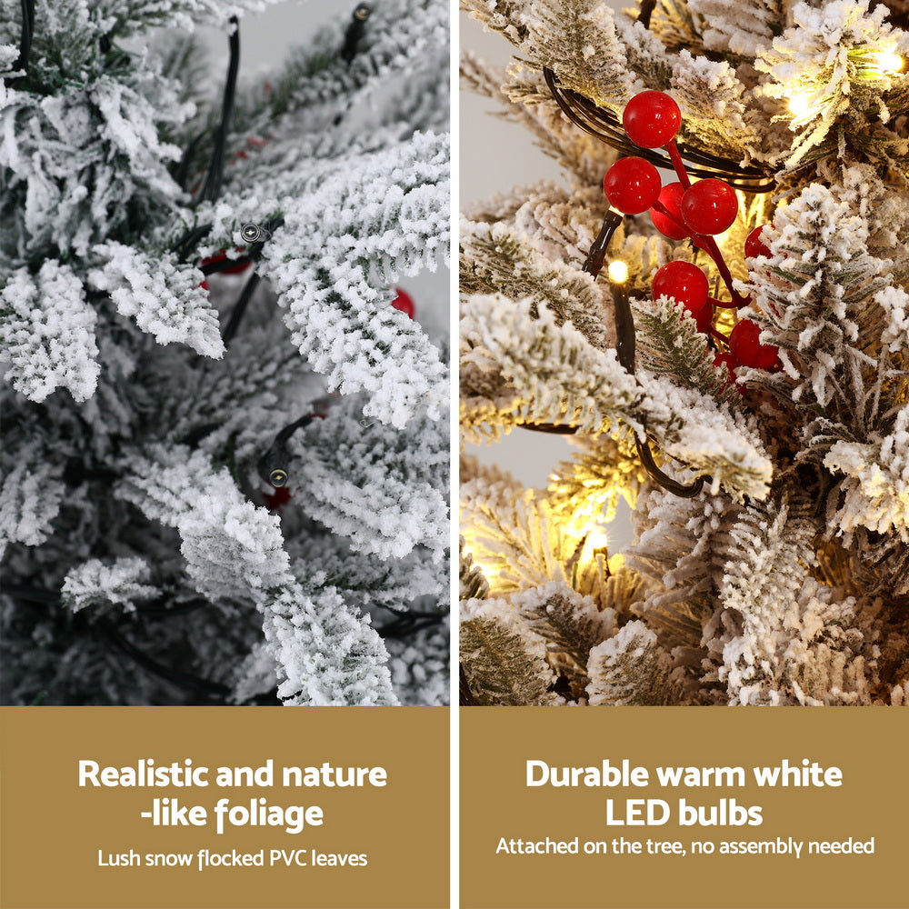 Jingle Jollys Christmas Tree 1M LED Potted Xmas Party Decor Red Barries Flocked Occasions > Christmas > Christmas Trees Woofy and Whiskers
