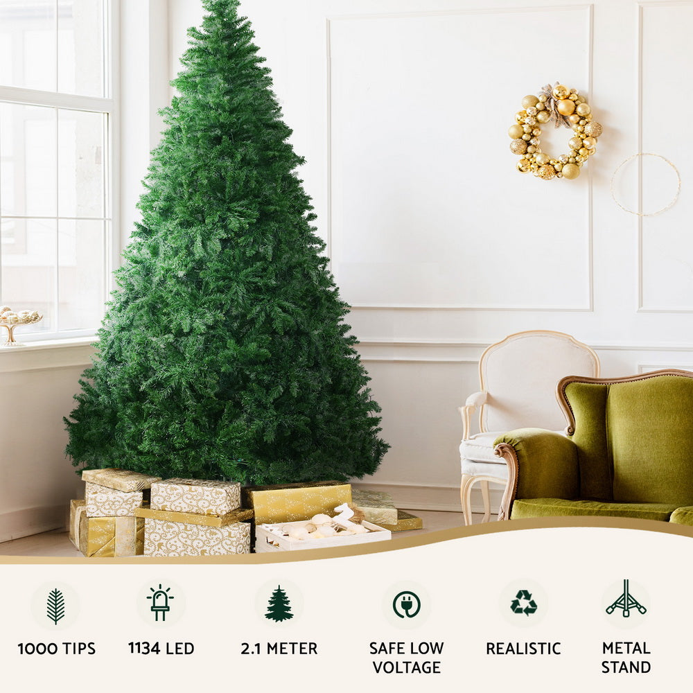 Jingle Jollys Christmas Tree 2.1m Xmas Tree Decoration 8 Light Mode Multi Colour Occasions > Christmas > Christmas Trees Woofy and Whiskers