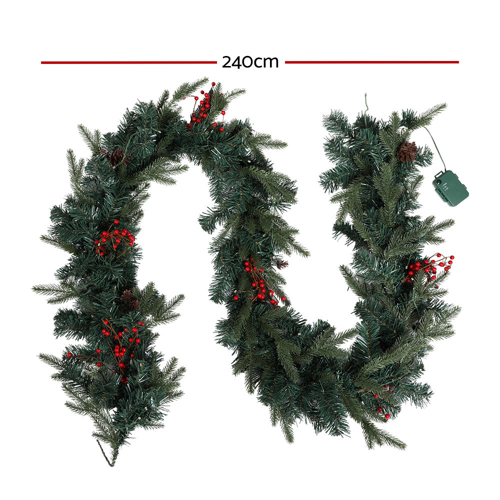 Jingle Jollys 2.4m Christmas Garland with LED Lights Decorations Xmas Party Occasions > Christmas > Outdoor Decorations & Lights Jingle Jollys