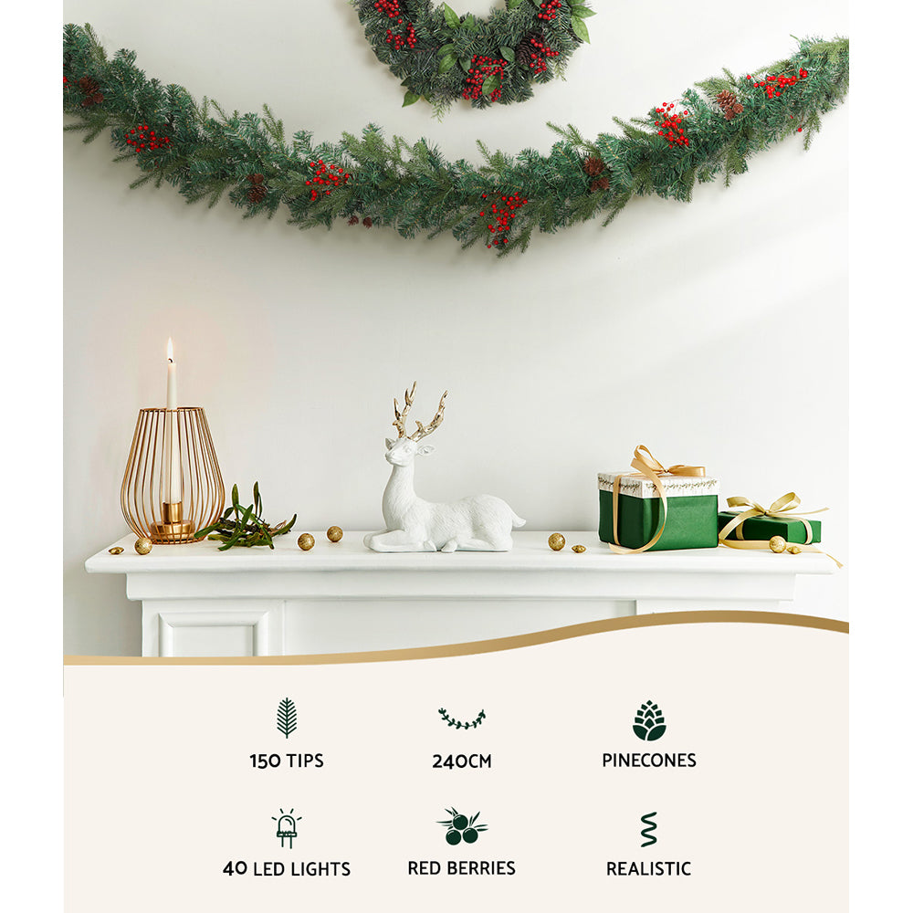 Jingle Jollys 2.4m Christmas Garland with LED Lights Decorations Xmas Party Occasions > Christmas > Outdoor Decorations & Lights Jingle Jollys