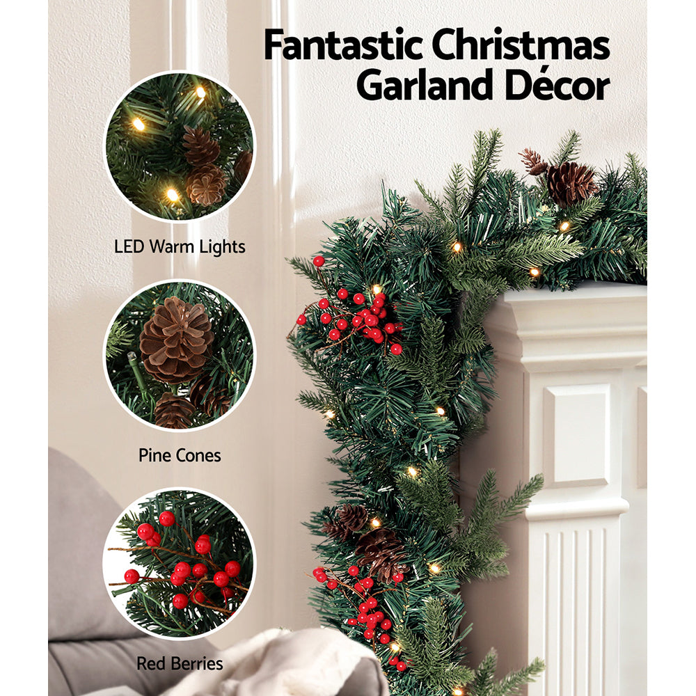 Jingle Jollys 2.4m Christmas Garland with LED Lights Decorations Xmas Party Occasions > Christmas > Outdoor Decorations & Lights Jingle Jollys