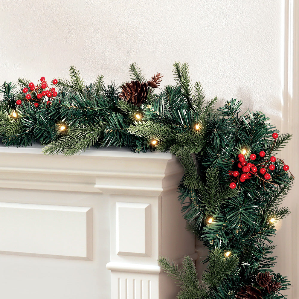 Jingle Jollys 2.4m Christmas Garland with LED Lights Decorations Xmas Party Occasions > Christmas > Outdoor Decorations & Lights Jingle Jollys