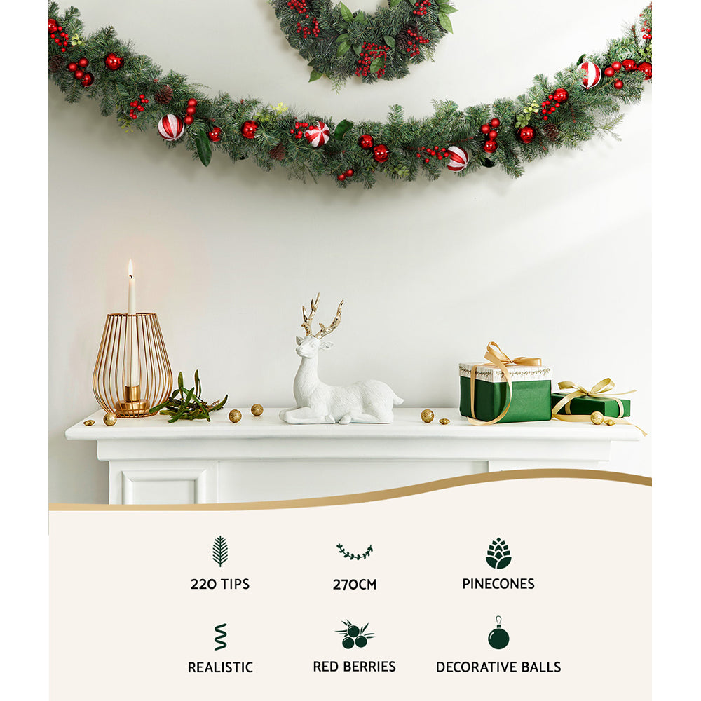 Jingle Jollys 2.7m Christmas Garland with Decorations Xmas Wedding Party Occasions > Christmas > Christmas Wreaths & Garlands Woofy and Whiskers