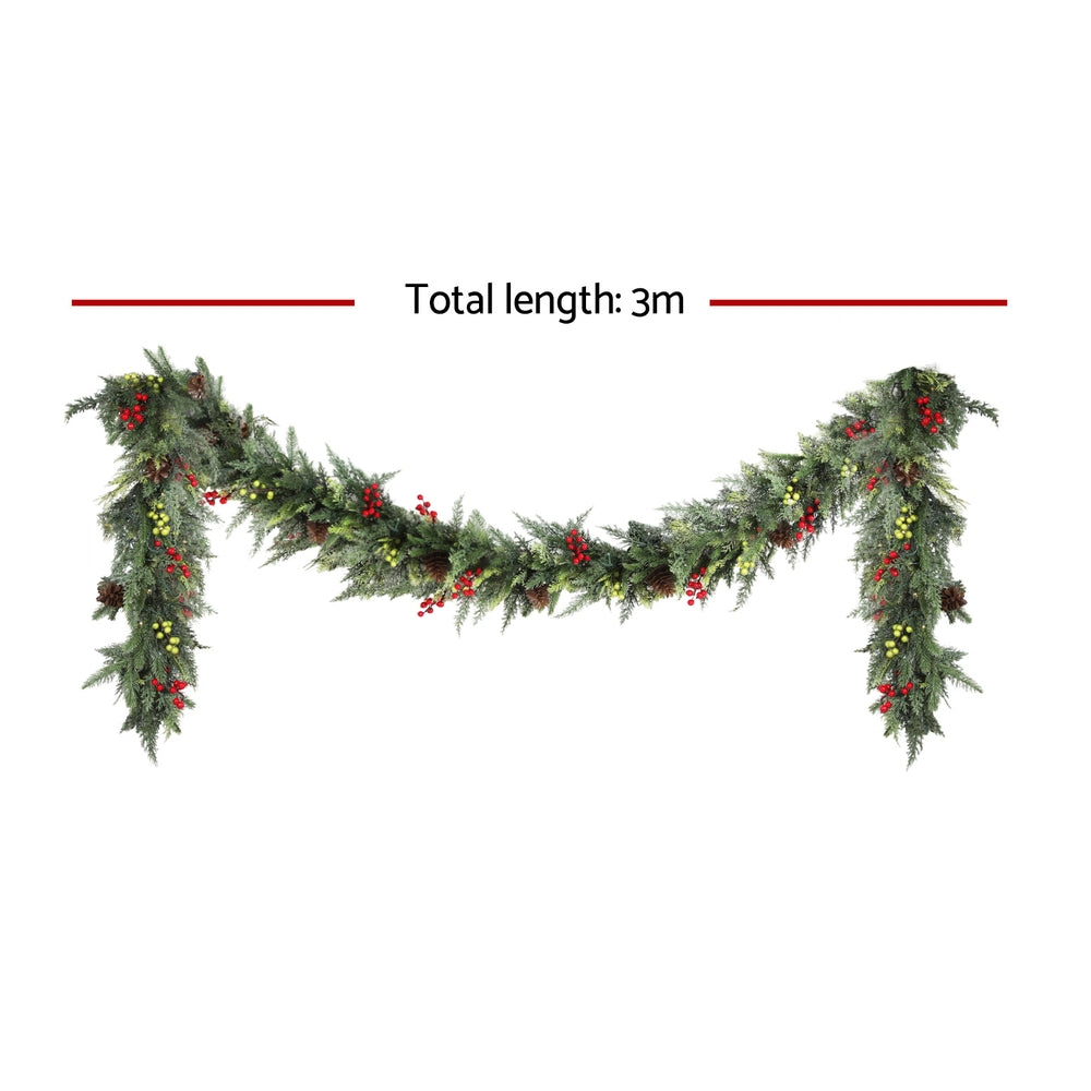 Jingle Jollys 3M Christmas Garland Pre-lit LED with Pine Cones Xmas Decor Green Occasions > Christmas > Christmas Wreaths & Garlands Woofy and Whiskers