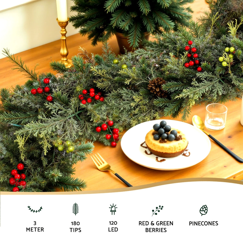 Jingle Jollys 3M Christmas Garland Pre-lit LED with Pine Cones Xmas Decor Green Occasions > Christmas > Christmas Wreaths & Garlands Woofy and Whiskers
