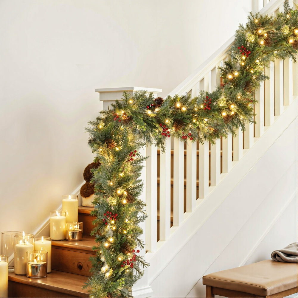 Jingle Jollys 3M Christmas Garland Pre-lit LED with Pine Cones Xmas Decor Green Occasions > Christmas > Christmas Wreaths & Garlands Woofy and Whiskers